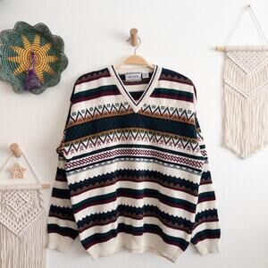 Duplex Vintage Ramie Cotton Grandpa Fair Isle Nordic Knit Sweater Men's Large